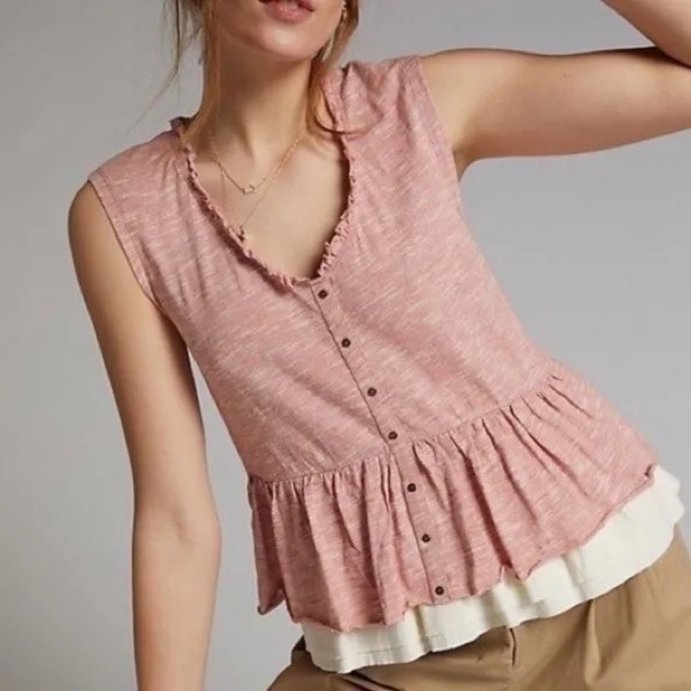 Anthropologie Pilcro Dusty Pink Double Layer Babydoll Tank Top Size S